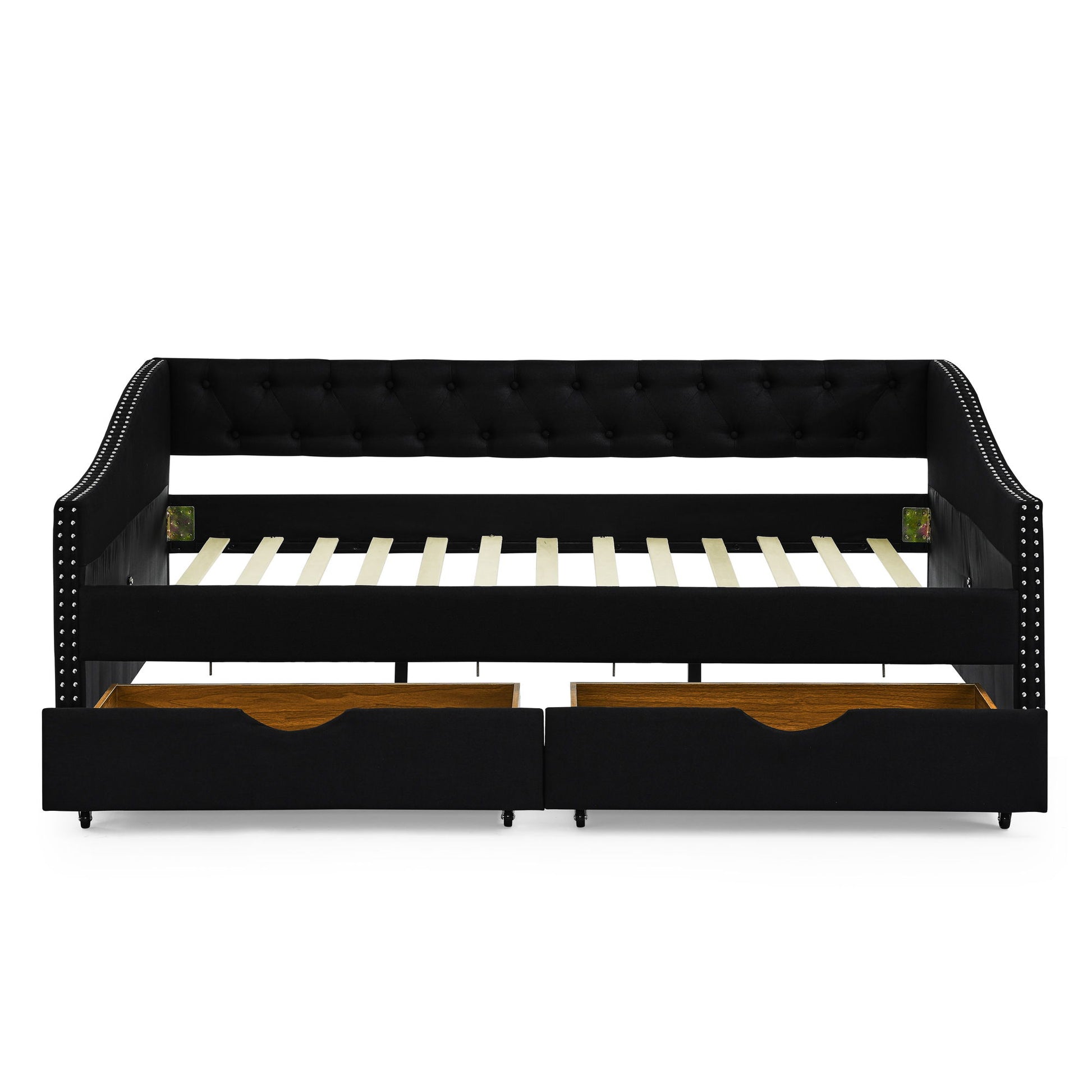 Upholstered Tufted Daybed With 2 Drawers, Waved Arms - The Sleep Loft - Online Mattress Showroom NYC