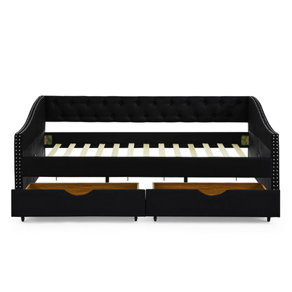 Upholstered Tufted Daybed With 2 Drawers, Waved Arms - The Sleep Loft - Online Mattress Showroom NYC