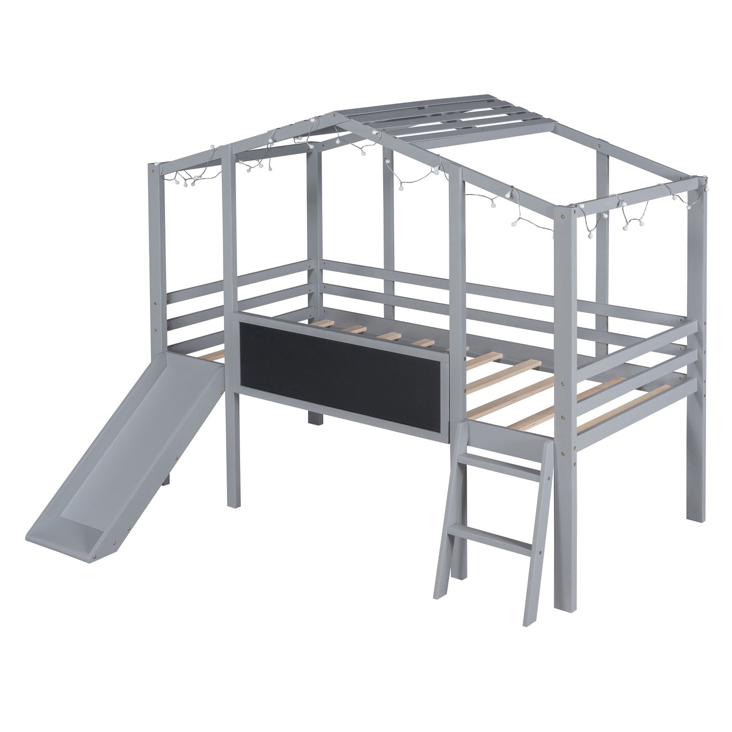 Loft House Bed With Ladder And Slide, With board And Light Strip On The Roof - The Sleep Loft - Online Mattress Showroom NYC