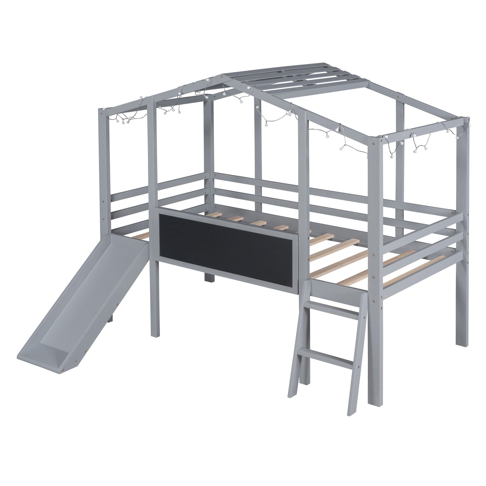 Loft House Bed With Ladder And Slide, With board And Light Strip On The Roof - The Sleep Loft - Online Mattress Showroom NYC