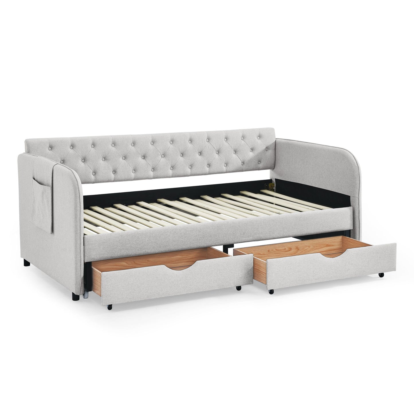 Daybed With Trundle And Storage Drawers, Flat Arms With Pocket - The Sleep Loft - Online Mattress Showroom NYC