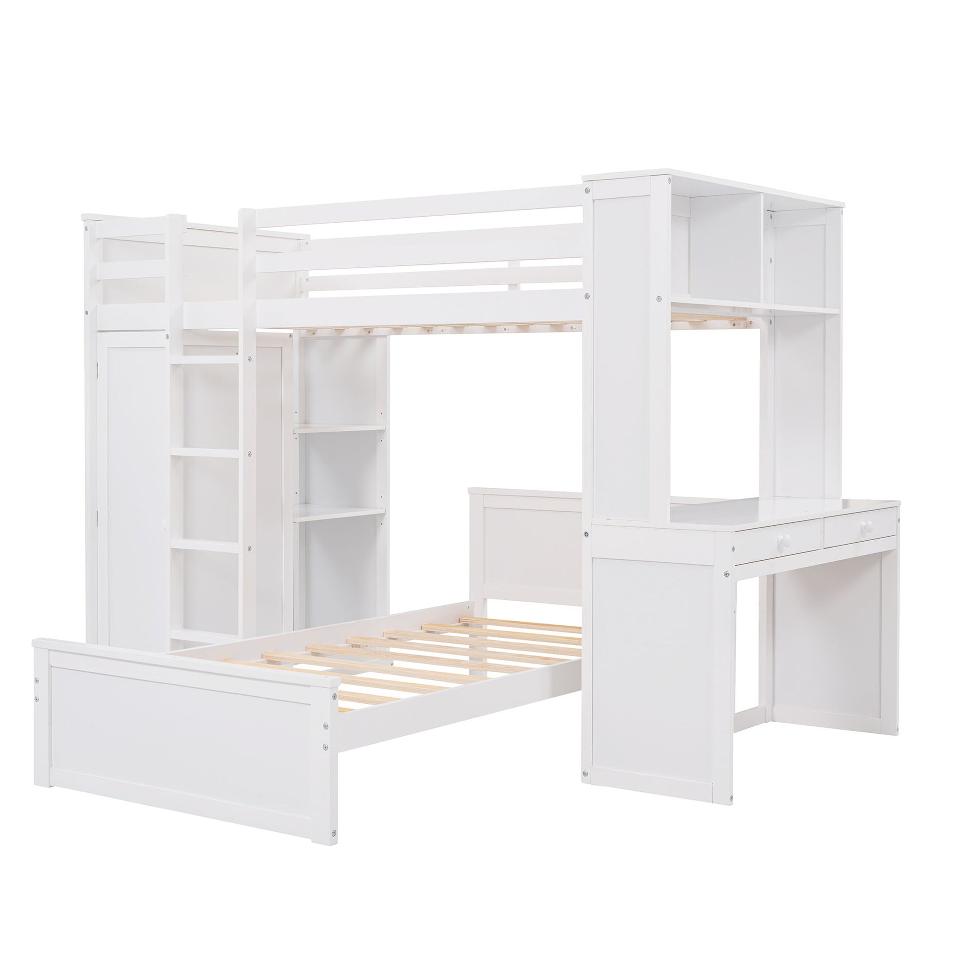 Loft Bed With A Stand Alone Bed, Shelves, Desk, And Wardrobe - The Sleep Loft - Online Mattress Showroom NYC