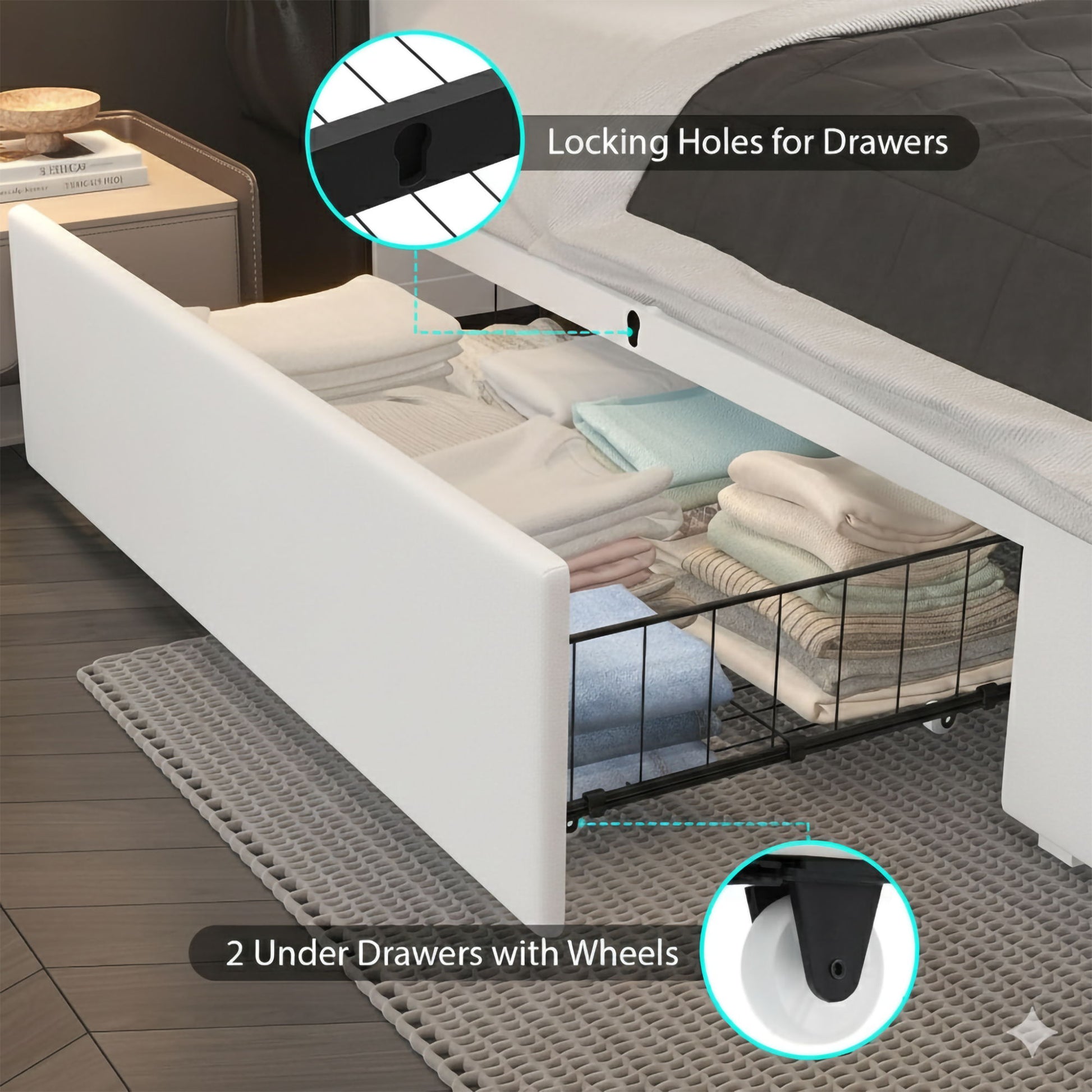 Wingback Upholstered Bed Frame With LED Lights, Charging Station - The Sleep Loft - Online Mattress Showroom NYC