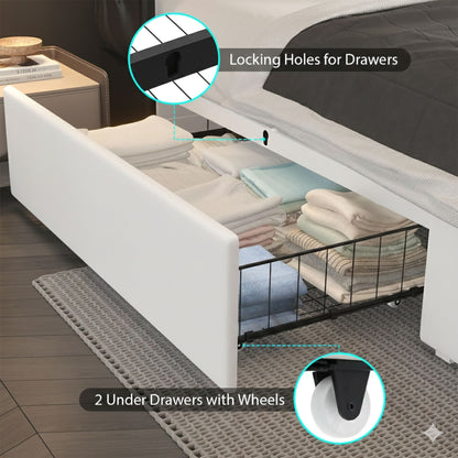 Wingback Upholstered Bed Frame With LED Lights, Charging Station - The Sleep Loft - Online Mattress Showroom NYC