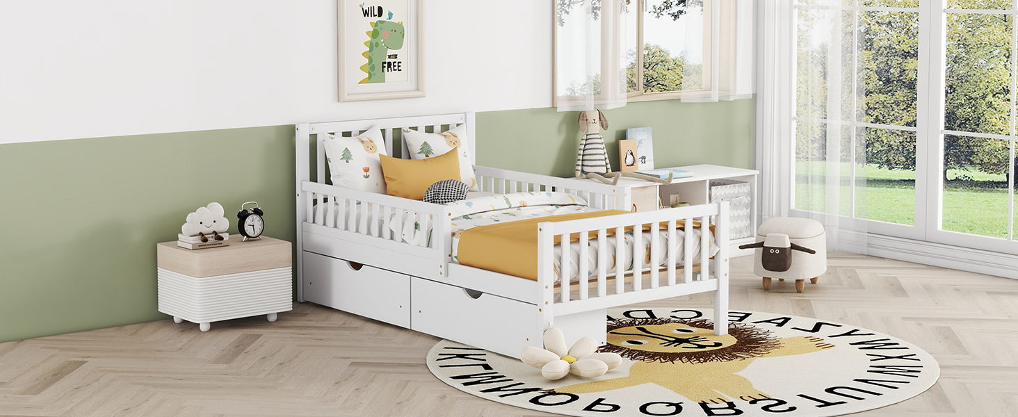 Platform Bed With Guardrails On Both Sides And 2 Storage Drawers - The Sleep Loft - Online Mattress Showroom NYC