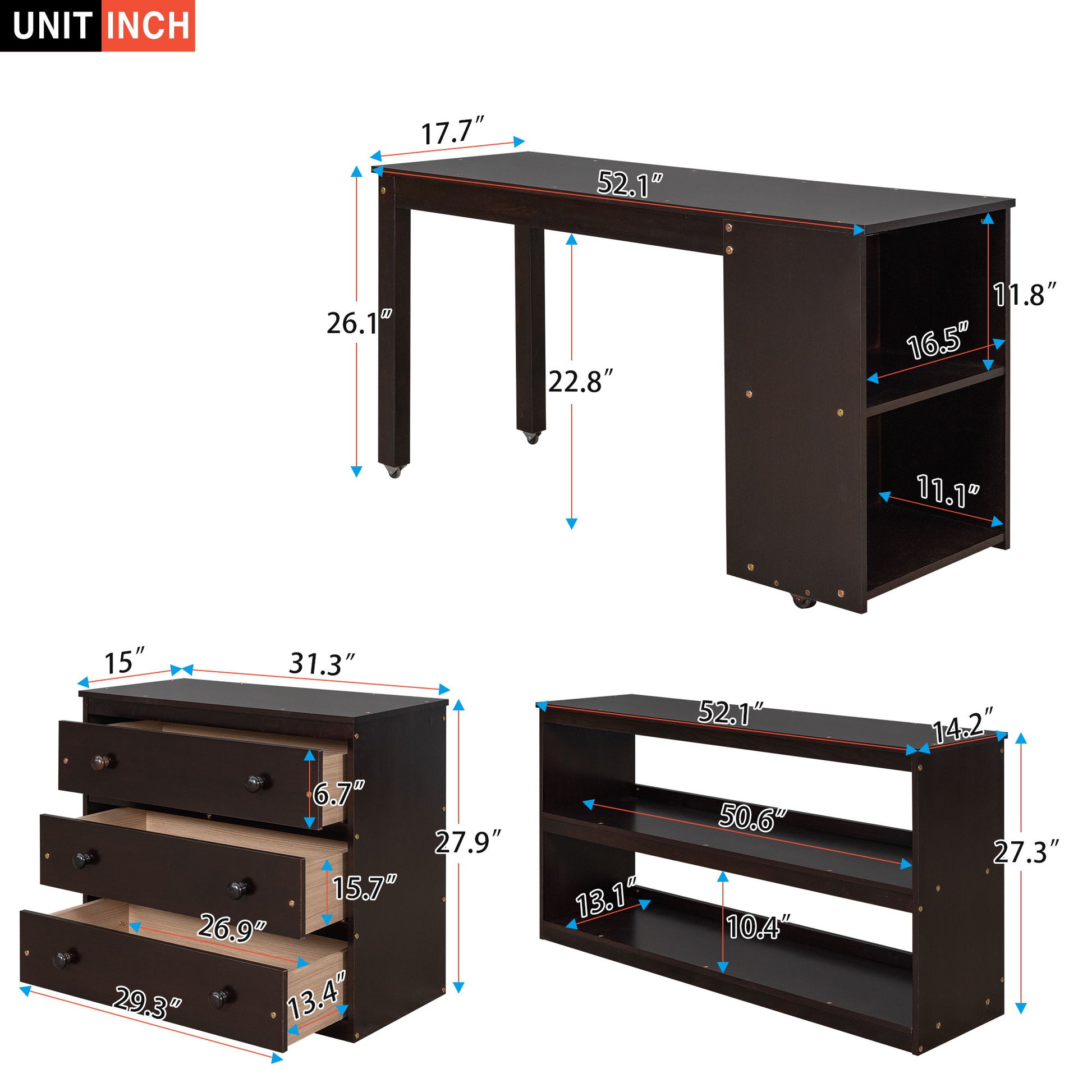 Loft Low Study Bed With Cabinet, Shelves And Rolling Portable Desk, Multiple Functions - The Sleep Loft - Online Mattress Showroom NYC