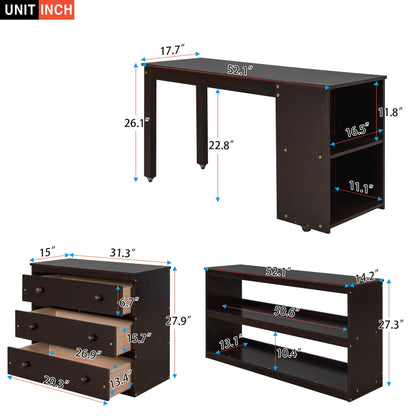 Loft Low Study Bed With Cabinet, Shelves And Rolling Portable Desk, Multiple Functions - The Sleep Loft - Online Mattress Showroom NYC