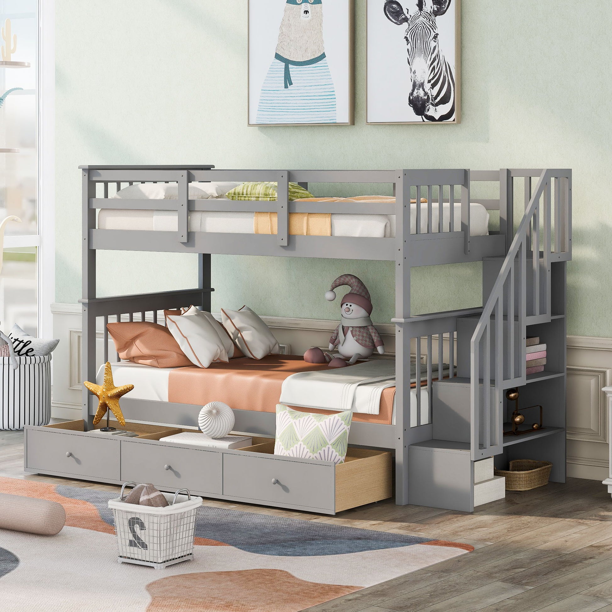 Stairway Bunk Bed With Storage And Guard Rail For Bedroom - The Sleep Loft - Online Mattress Showroom NYC