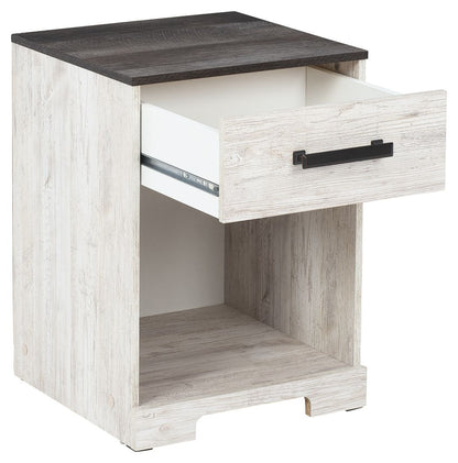 Shawburn - One Drawer Night Stand - Whitewash / Charcoal Gray - The Sleep Loft - Online Mattress Showroom NYC