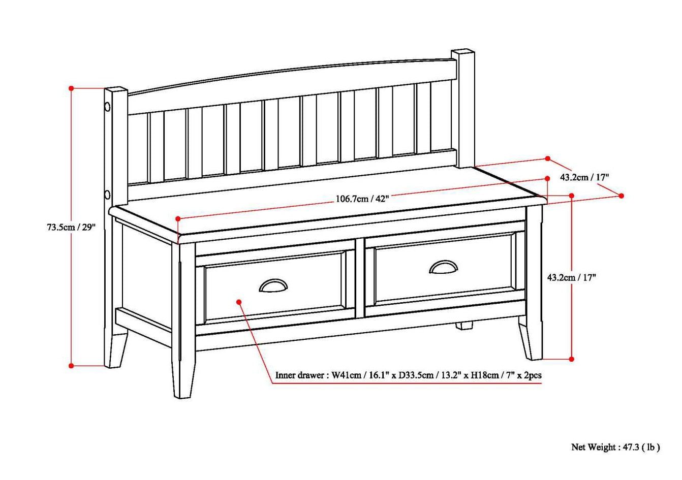 Burlington - Entryway Storage Bench With Drawers - The Sleep Loft - Online Mattress Showroom NYC