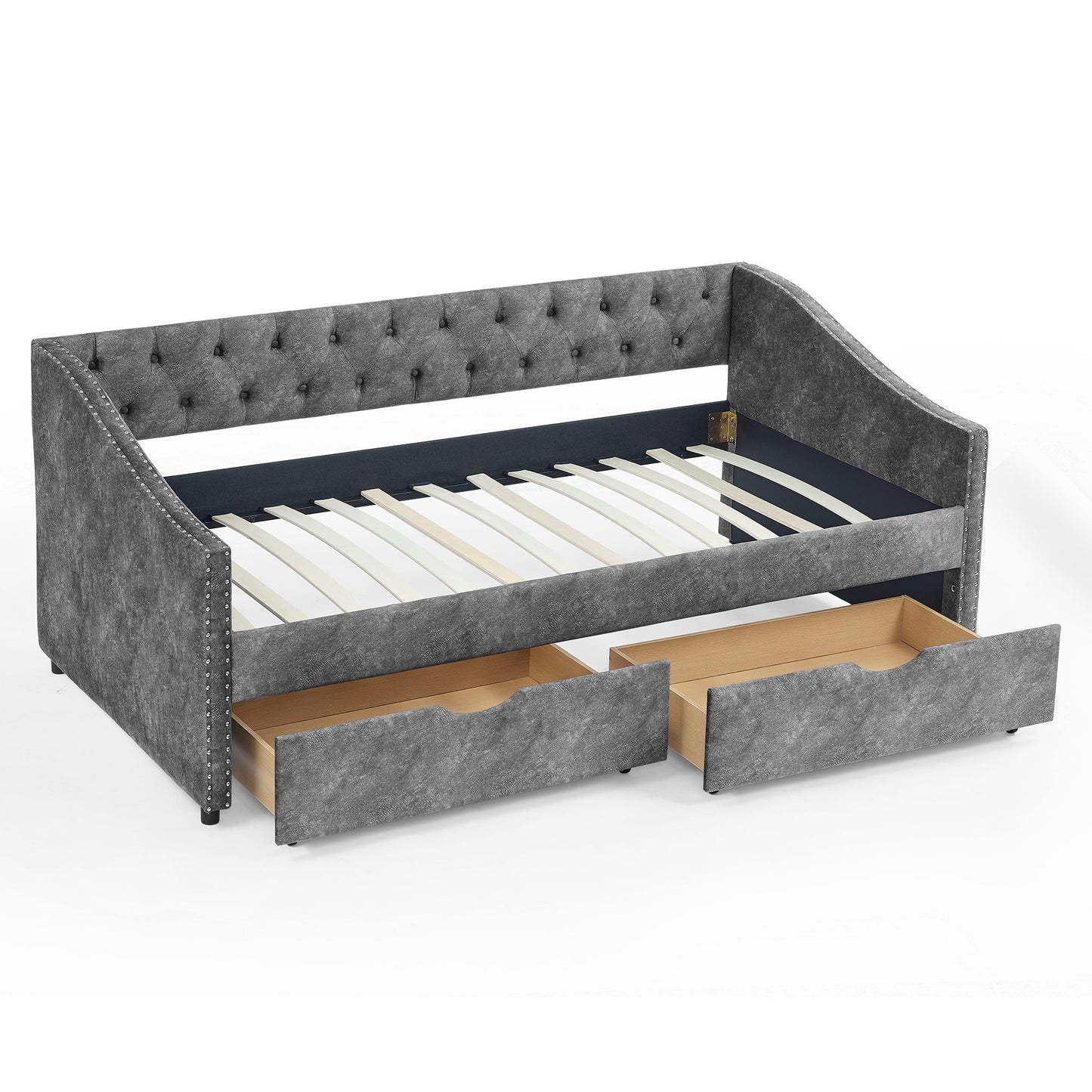 Upholstered Tufted Daybed With 2 Drawers, Waved Arms - The Sleep Loft - Online Mattress Showroom NYC