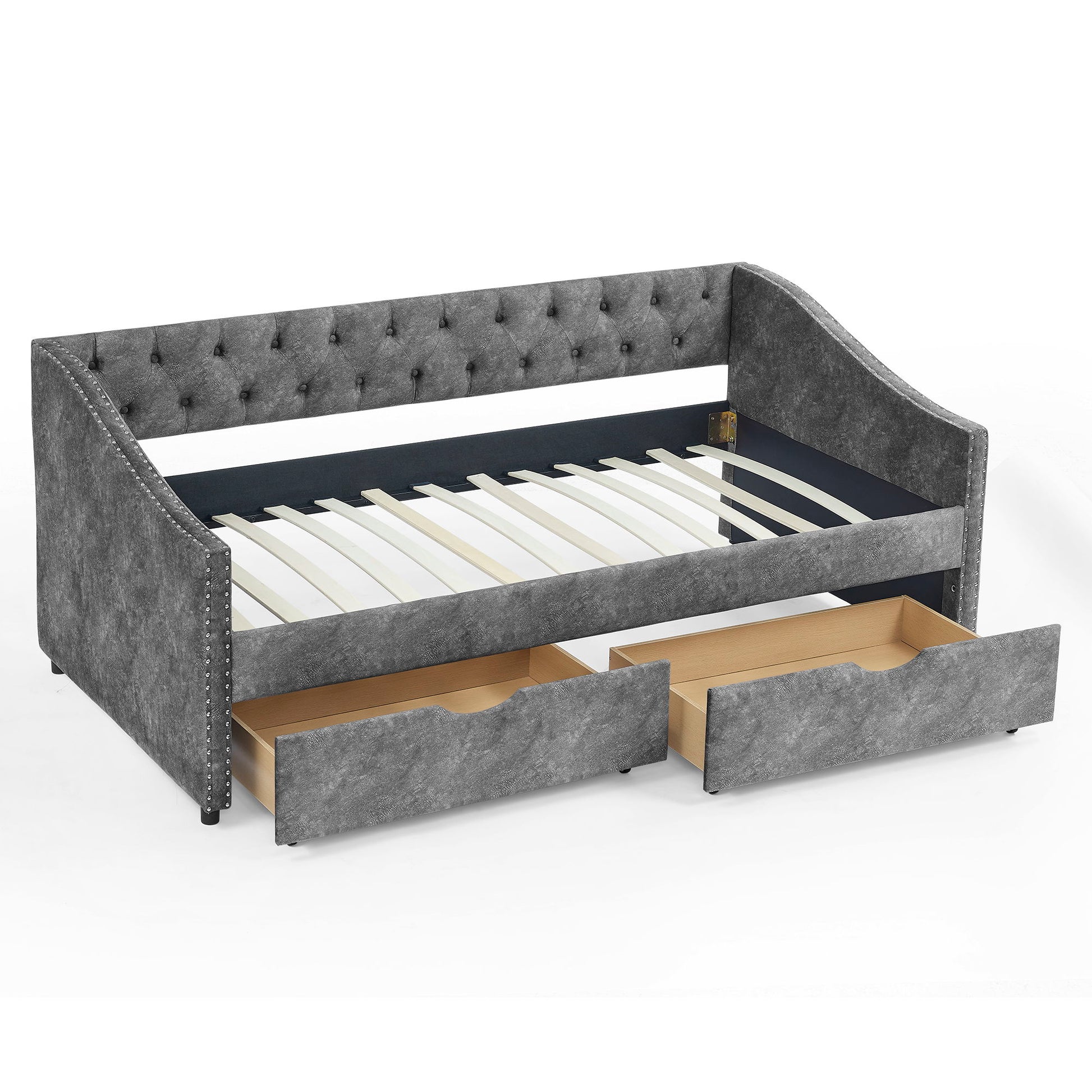 Upholstered Tufted Daybed With 2 Drawers, Waved Arms - The Sleep Loft - Online Mattress Showroom NYC