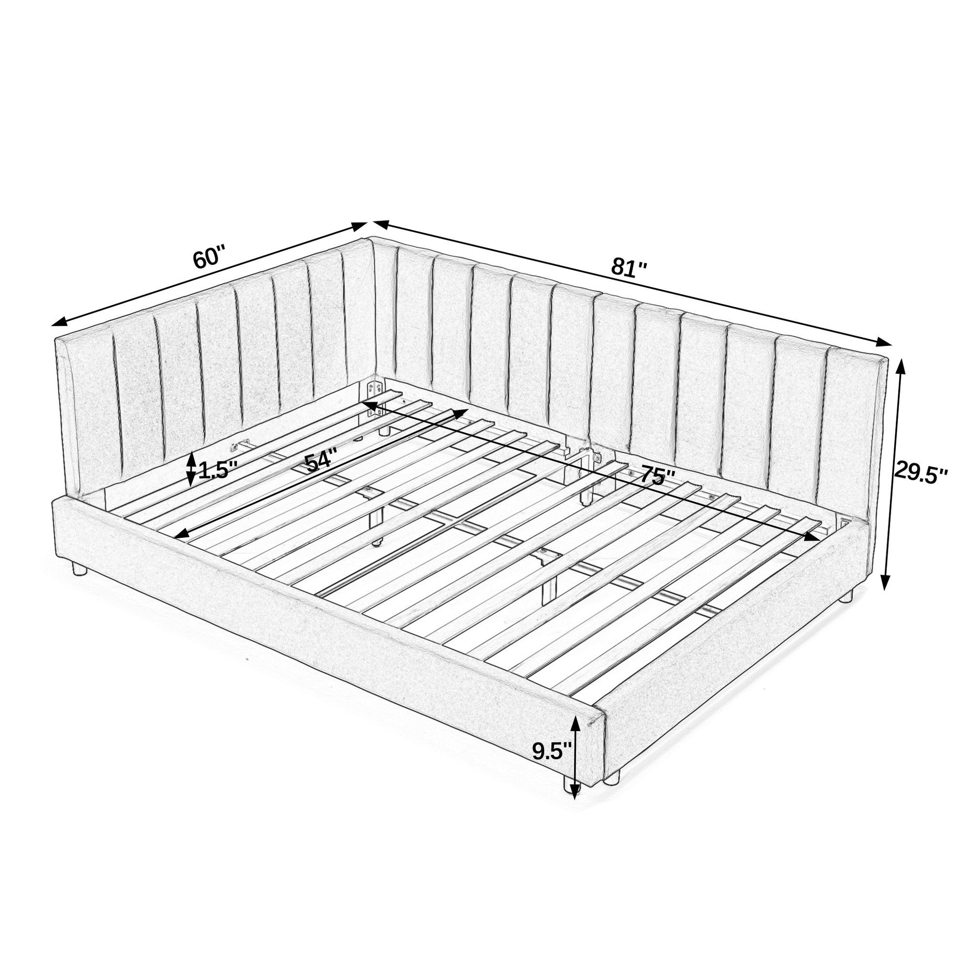 Mid-Century Upholstered Tufted Bed Frame With Backrest And Armrests - The Sleep Loft - Online Mattress Showroom NYC