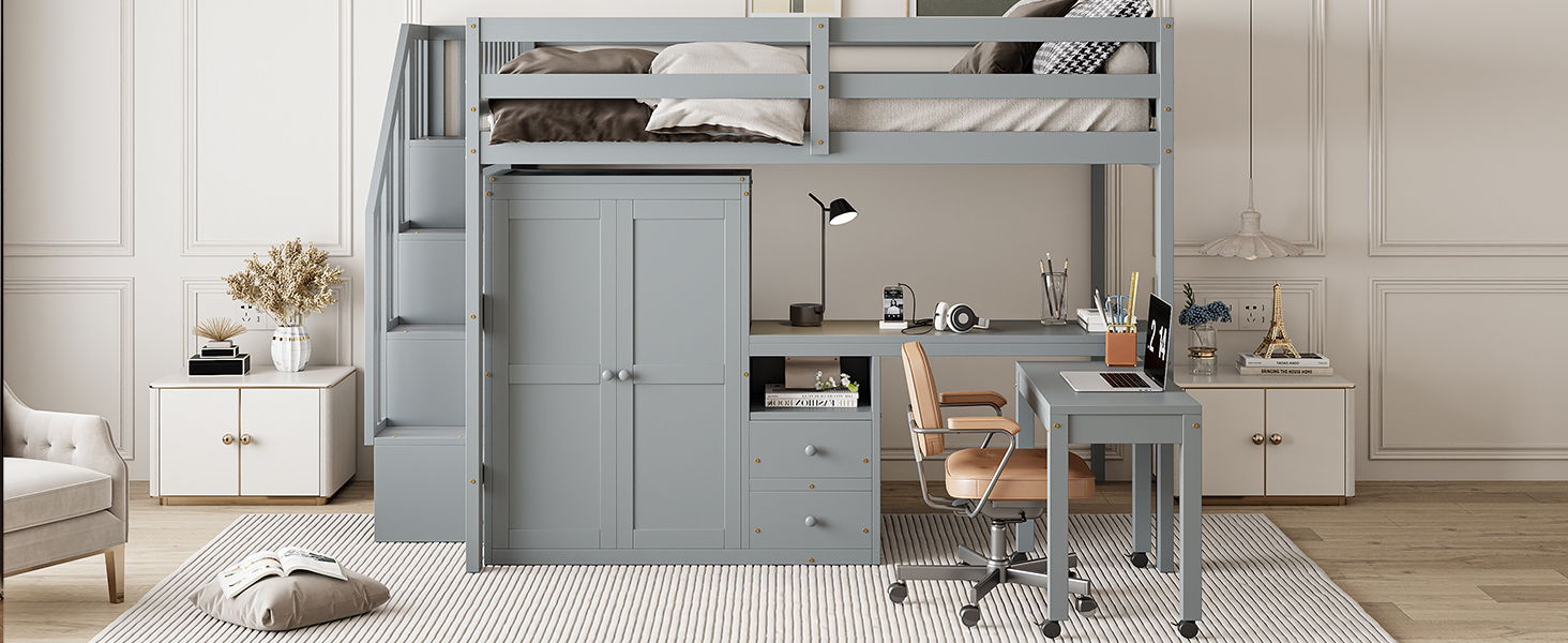 Loft Bed With Stairs, Bookshelf, Drawers, Desk & Wardrobe, Space Saving Multifunctional Furniture - The Sleep Loft - Online Mattress Showroom NYC
