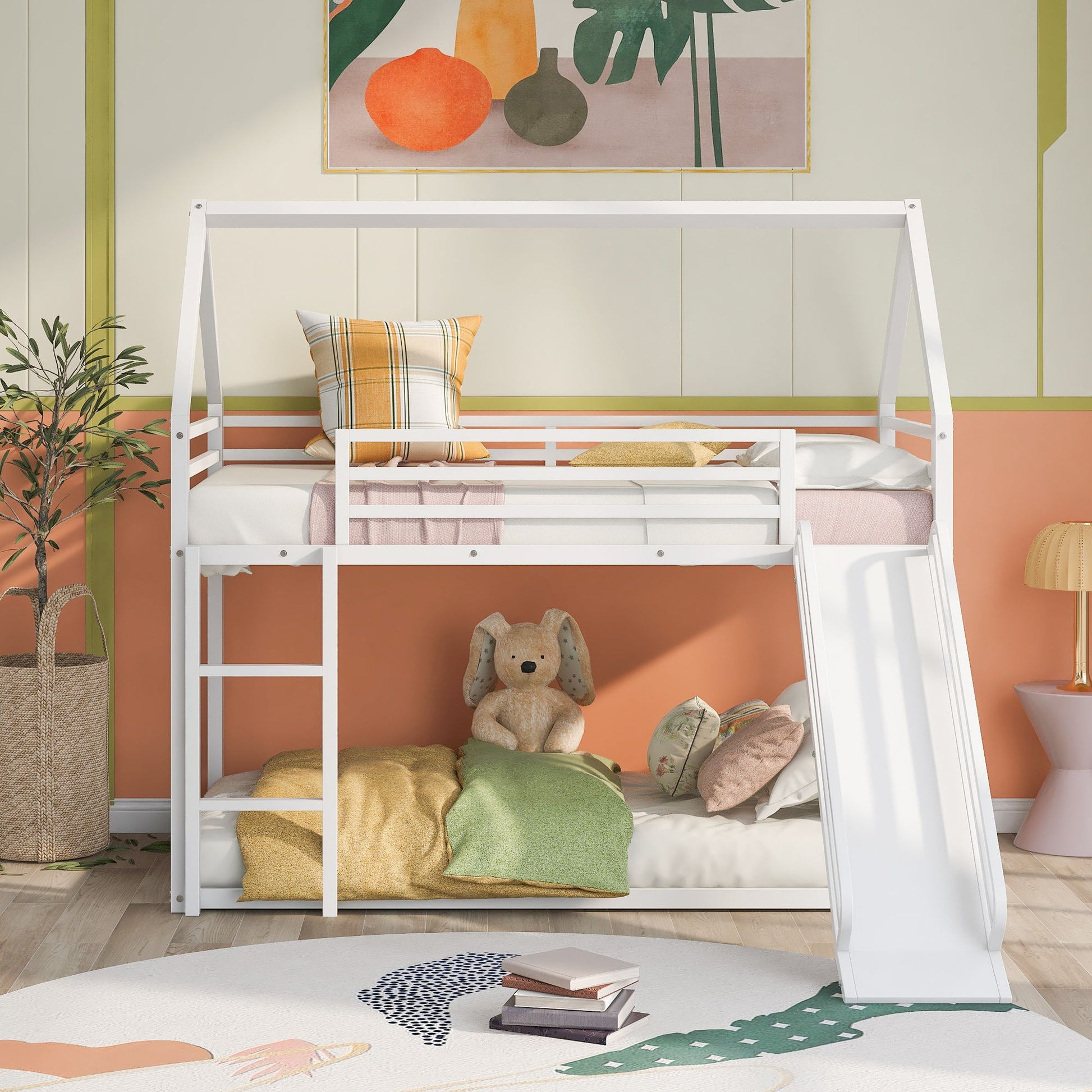 Twin Over Twin House Bunk Bed With Ladder And Slide - The Sleep Loft - Online Mattress Showroom NYC