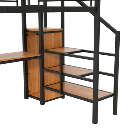 Loft Bed With Desk, Storage Staircase, Small Wardrobe And LED Light - The Sleep Loft - Online Mattress Showroom NYC