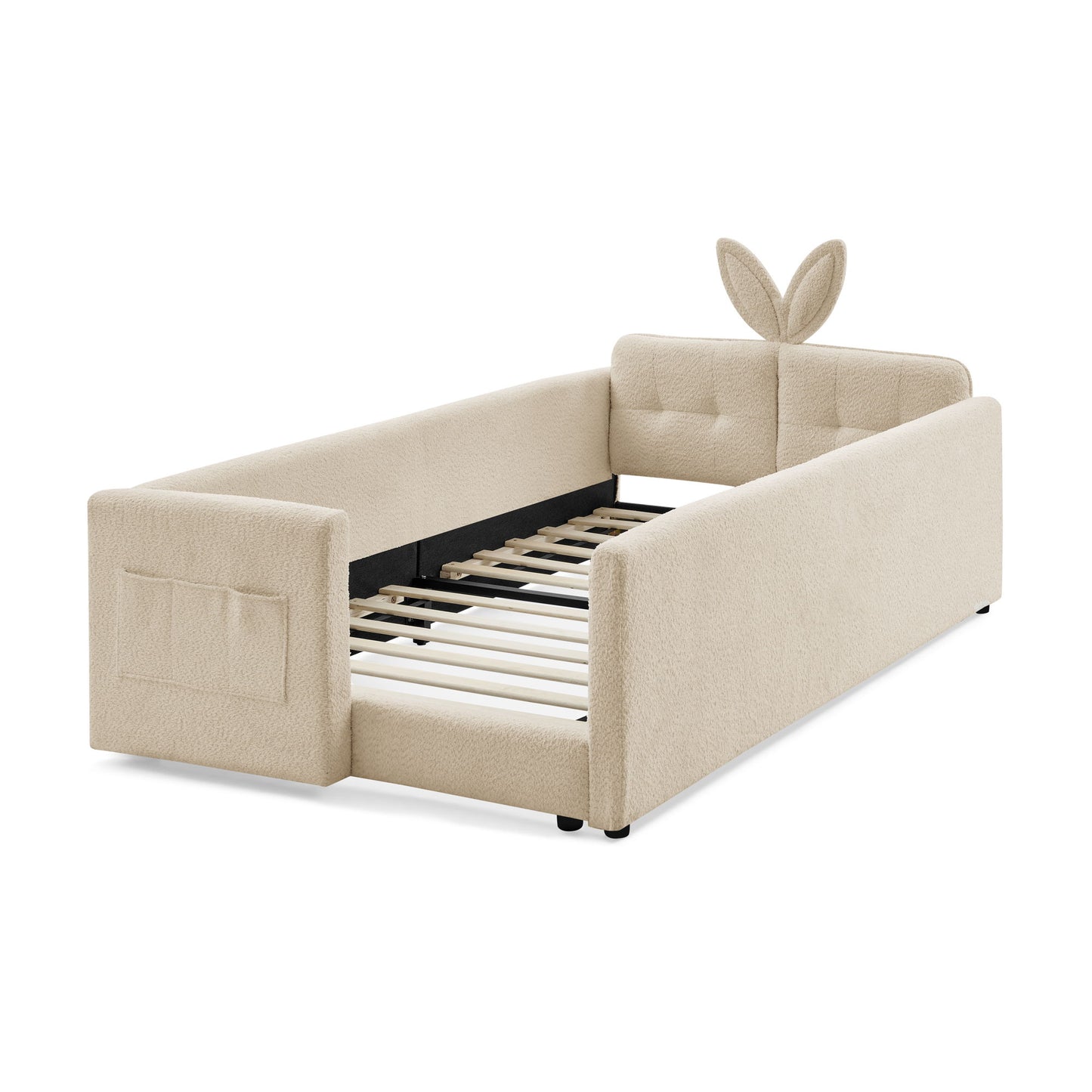 Cute Rabbit Ear Upholstered Platform Bed Frame With Safety Rail - The Sleep Loft - Online Mattress Showroom NYC