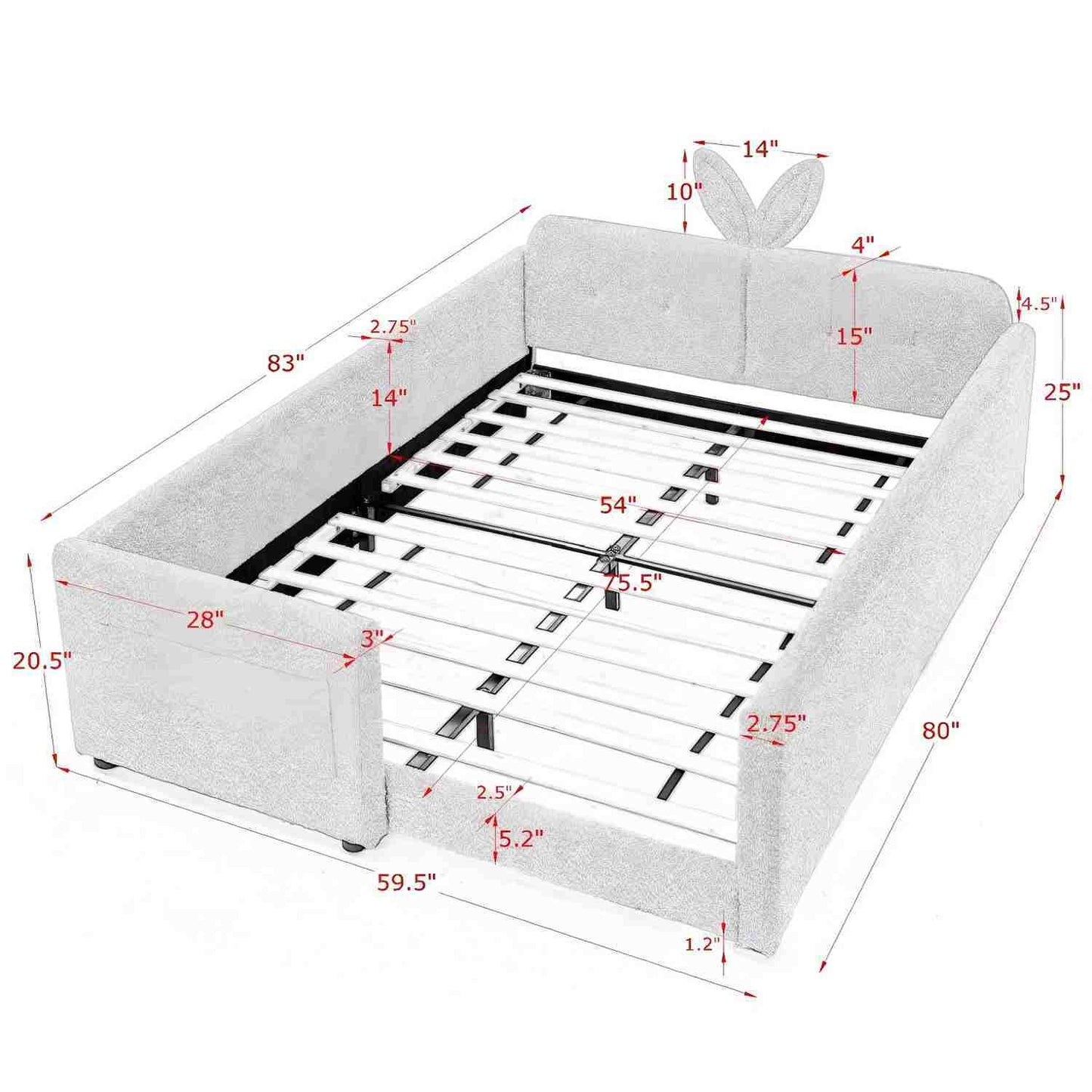 Cute Rabbit Ear Upholstered Platform Bed Frame With Safety Rail - The Sleep Loft - Online Mattress Showroom NYC