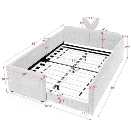 Cute Rabbit Ear Upholstered Platform Bed Frame With Safety Rail - The Sleep Loft - Online Mattress Showroom NYC