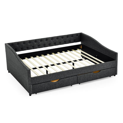 Upholstered Tufted Daybed With 2 Drawers, Waved Arms - The Sleep Loft - Online Mattress Showroom NYC