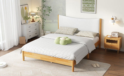 Queen Size Rubber Wooden, Solid Wooden Bed With Teddy Velvet Cushion Upholstered Headboard, Enhanced By Support Feet - Natural - The Sleep Loft - Online Mattress Showroom NYC