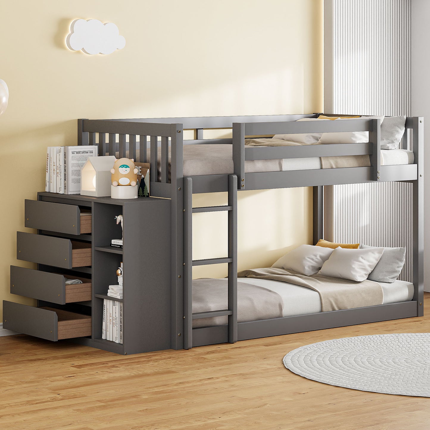 Bunk Bed With 4 Drawers And 3 Shelves - The Sleep Loft - Online Mattress Showroom NYC