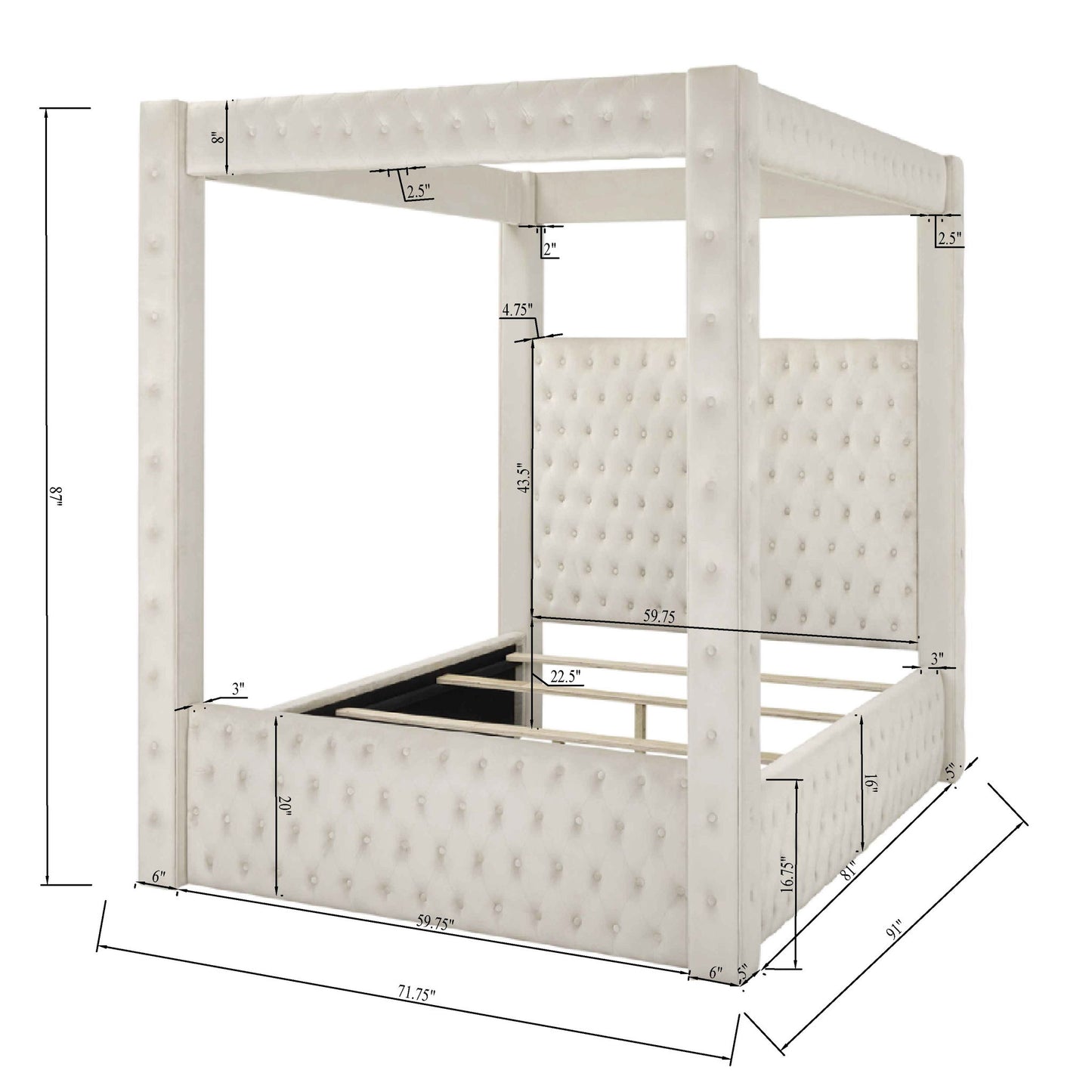 Modern 4 Poster Bed With Tufted Headboard And Footboard - The Sleep Loft - Online Mattress Showroom NYC