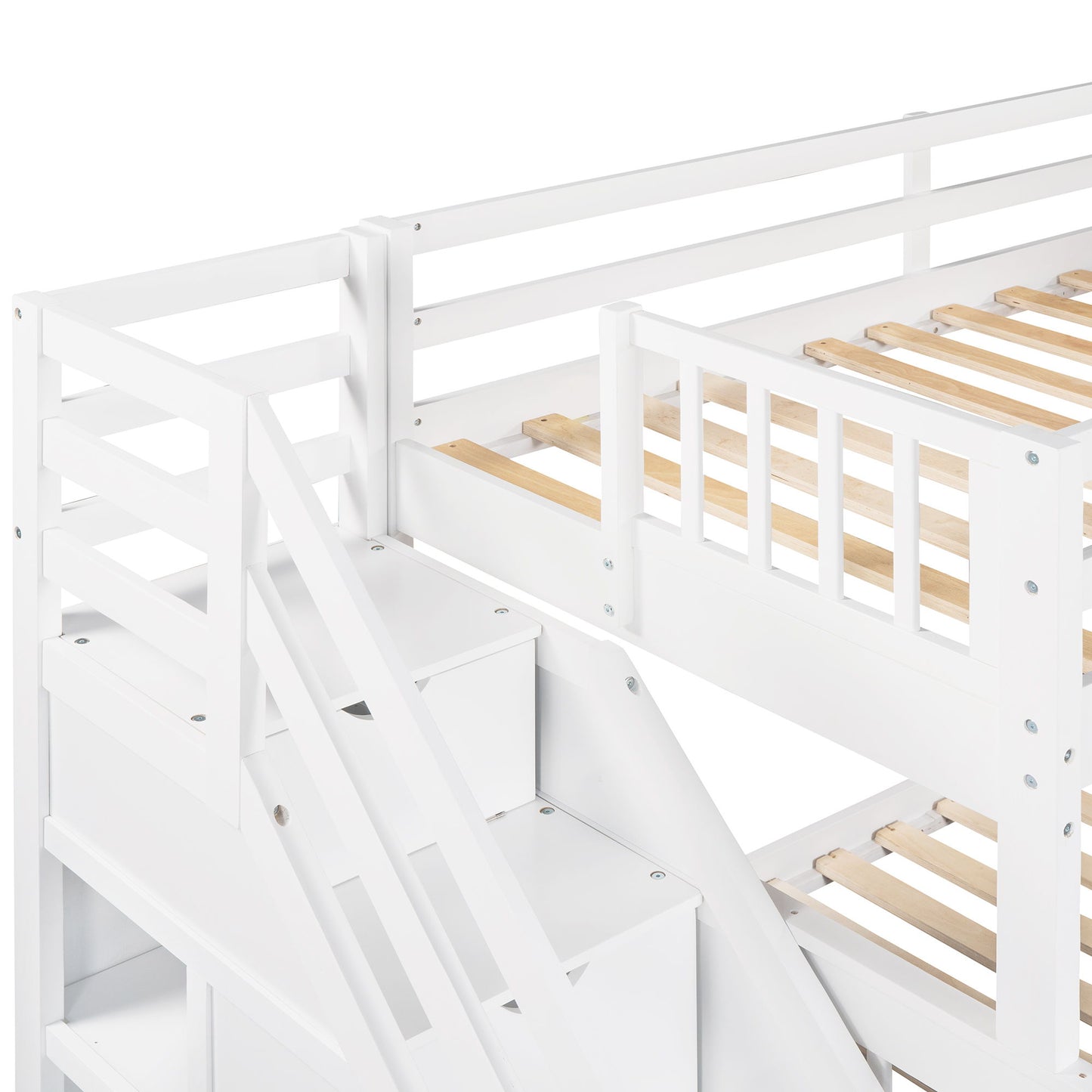 Solid L Shaped Bunk Bed With 3 Drawers, Ladder And Staircase - The Sleep Loft - Online Mattress Showroom NYC