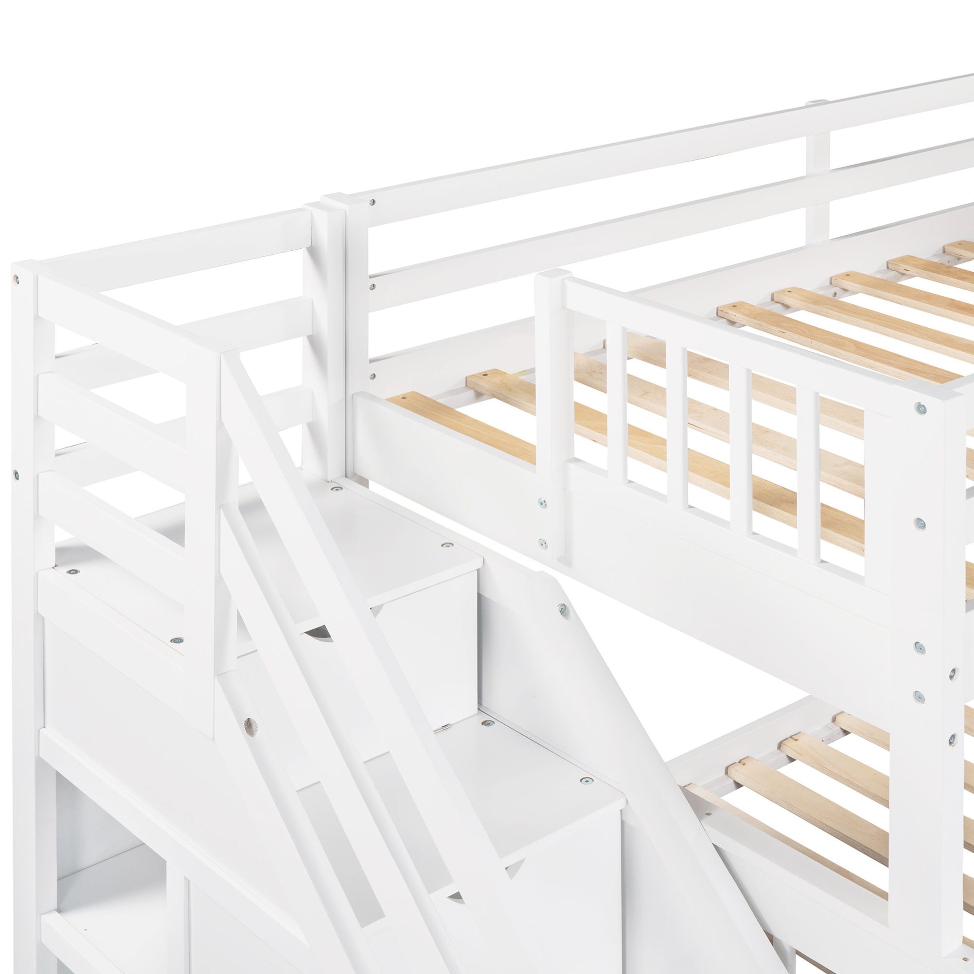 Solid L Shaped Bunk Bed With 3 Drawers, Ladder And Staircase - The Sleep Loft - Online Mattress Showroom NYC