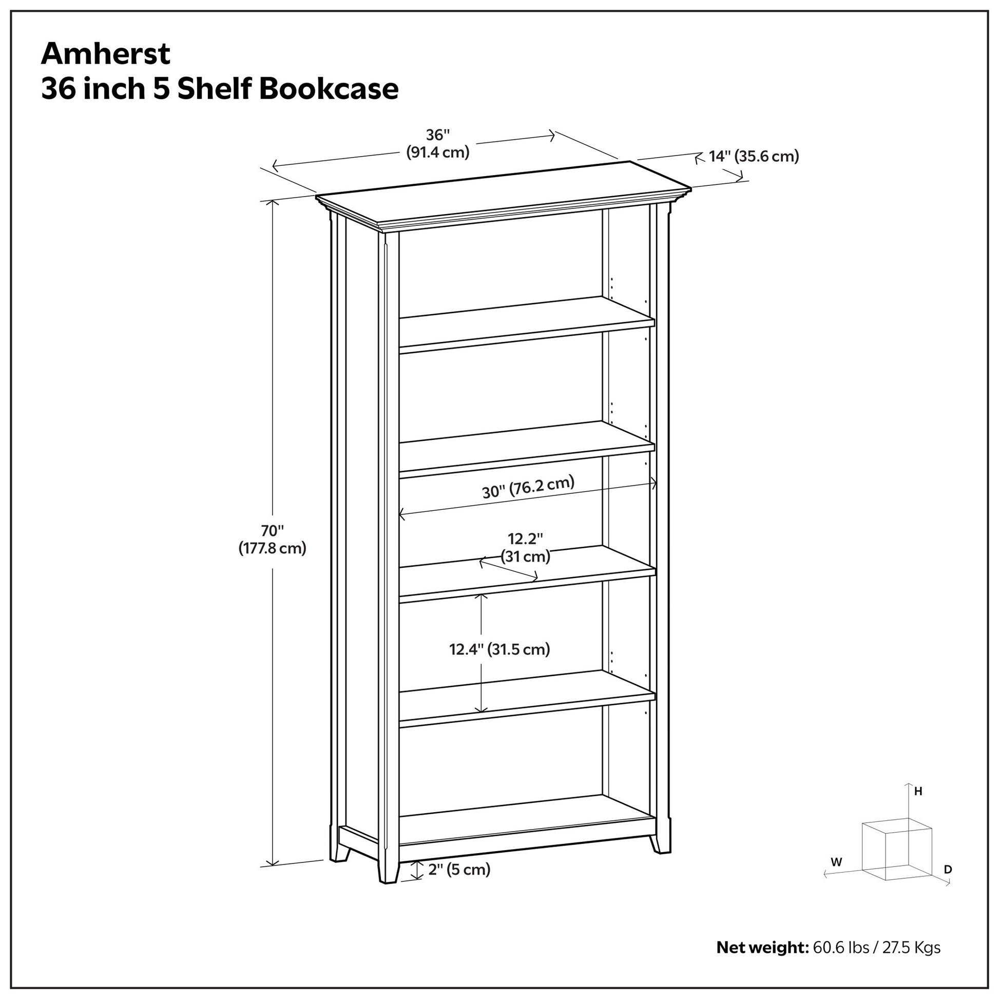 Amherst - 5 Shelf Bookcase, Handcrafted - The Sleep Loft - Online Mattress Showroom NYC
