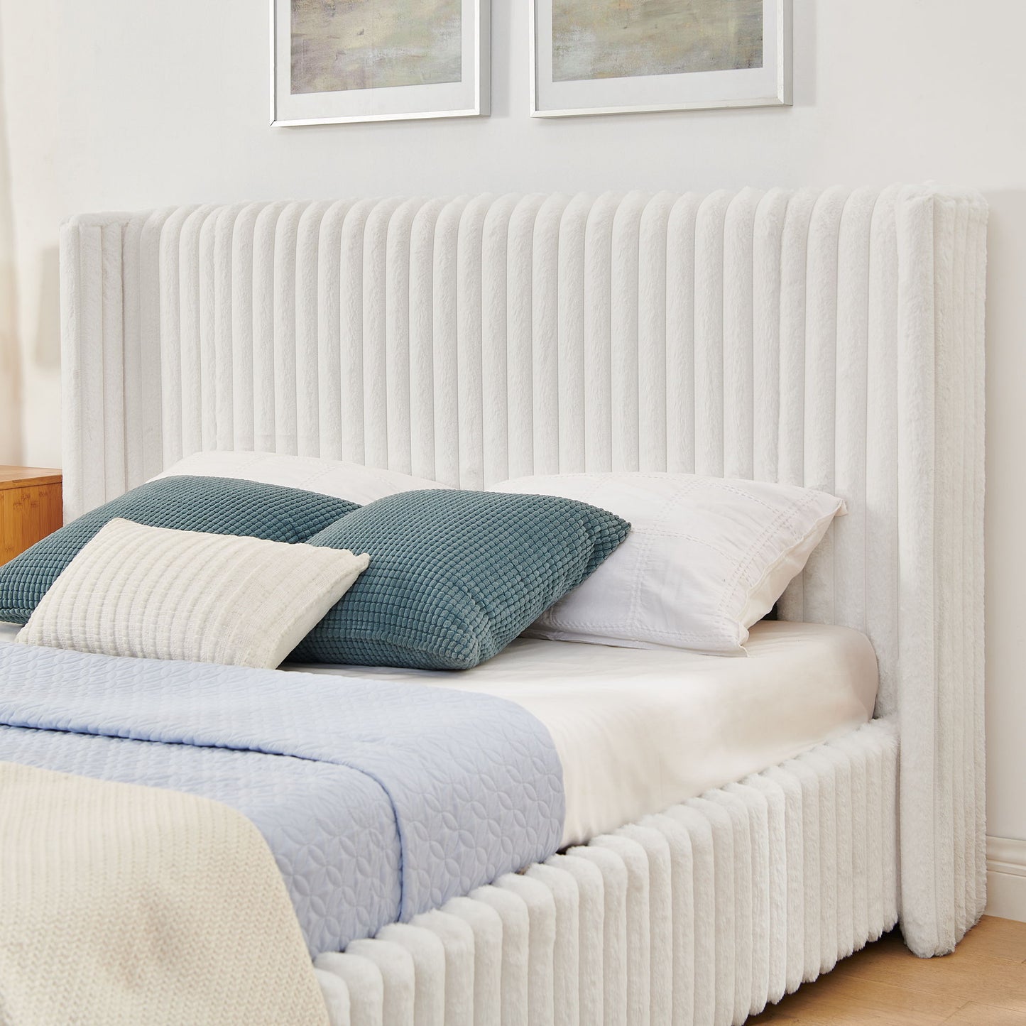 Functional Vertical Striped Bed With Gas Lift Storage - The Sleep Loft - Online Mattress Showroom NYC