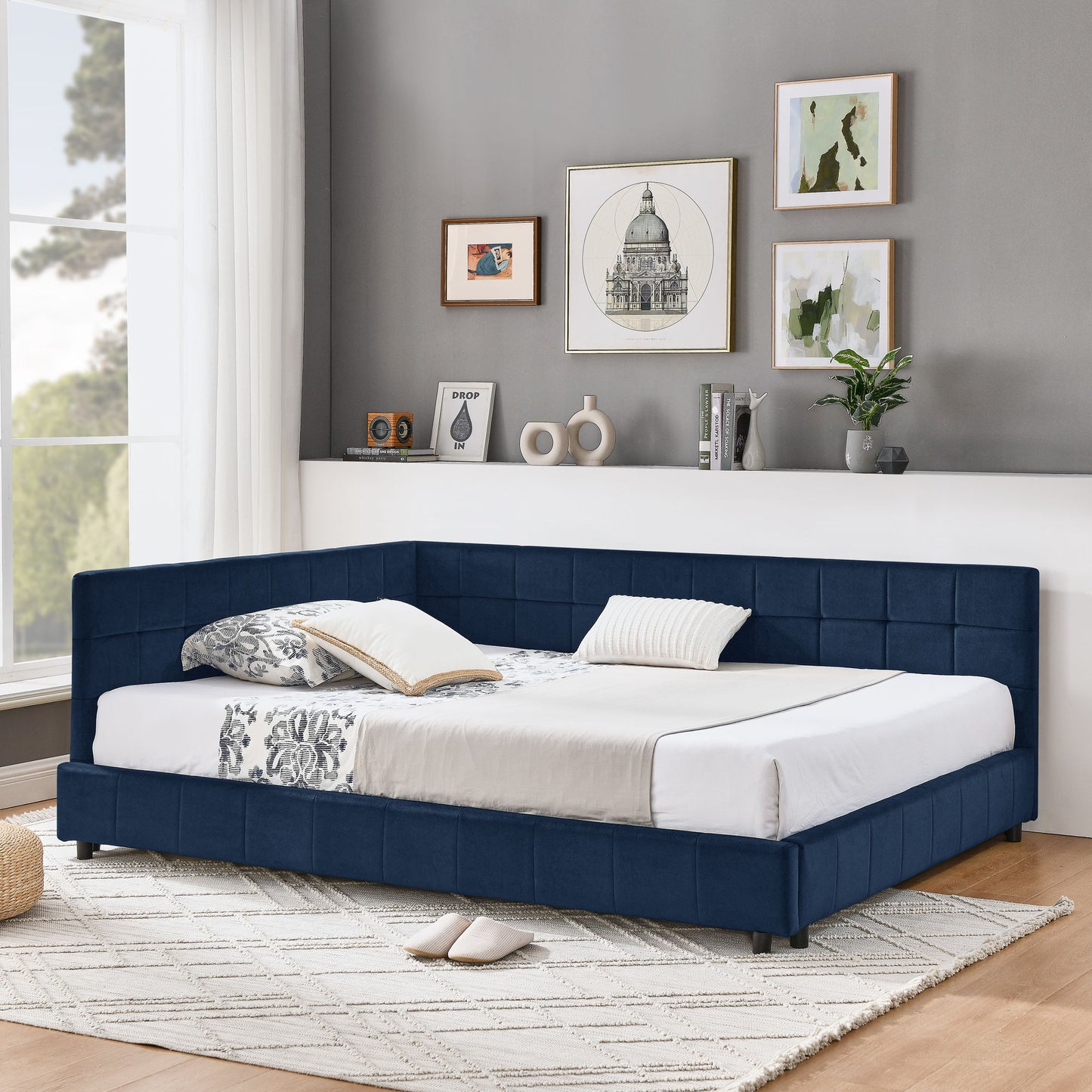 Mid-Century Storage Upholstered Tufted Bed Frame With Backrest And Armrests - The Sleep Loft - Online Mattress Showroom NYC