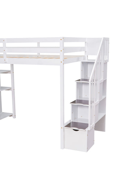 Loft Bed With Storage Drawers And Stairs With Shelves - The Sleep Loft - Online Mattress Showroom NYC