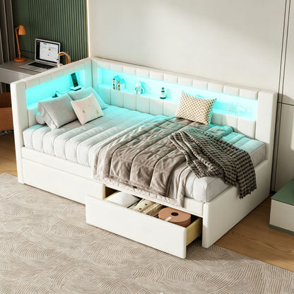 Upholstered Platform Bed With USB Ports And LED Belt - The Sleep Loft - Online Mattress Showroom NYC