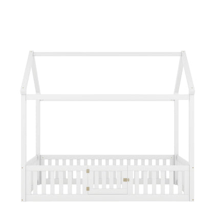 Wood House Bed With Fence And Door - The Sleep Loft - Online Mattress Showroom NYC