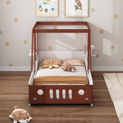 Fun Play Design Twin Size Car Bed, Kids Platform Bed In Car Shaped For Kids Boys Girls Teens - White / Orange - The Sleep Loft - Online Mattress Showroom NYC