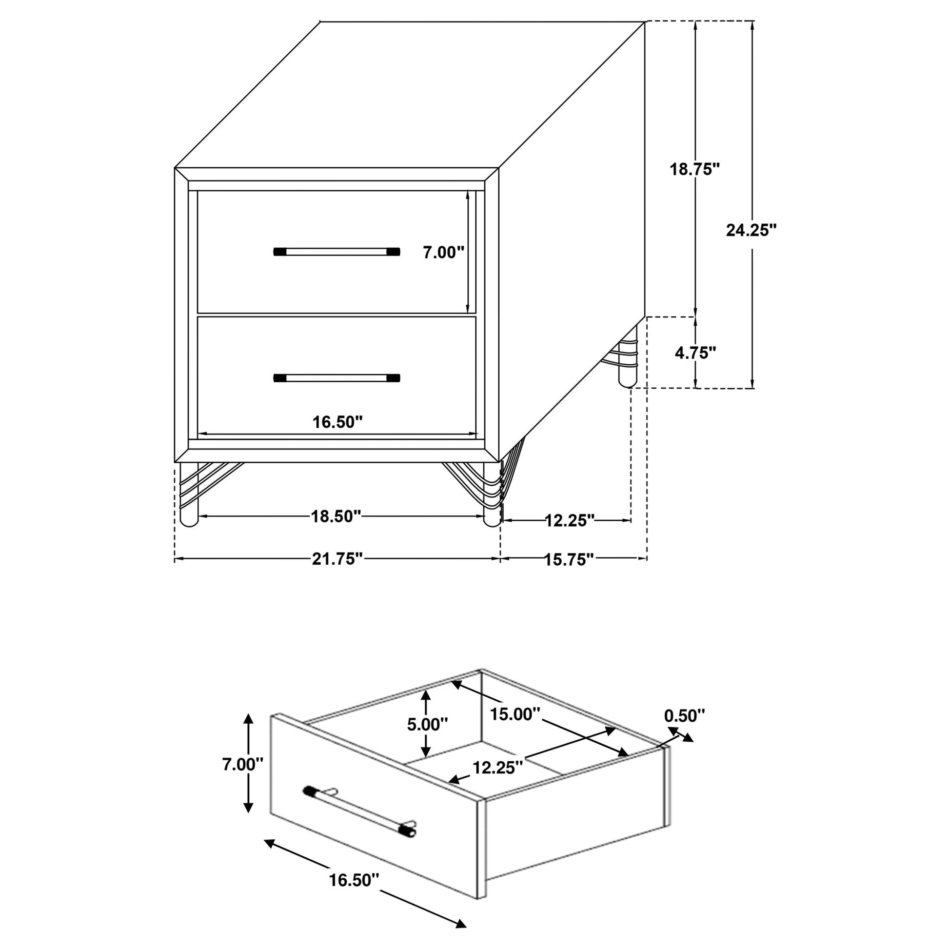 Chesney - 2 Drawer Nightstand With Trim, Bedroom Side Table - White - The Sleep Loft - Online Mattress Showroom NYC