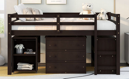 Loft Low Study Bed With Cabinet, Shelves And Rolling Portable Desk, Multiple Functions - The Sleep Loft - Online Mattress Showroom NYC