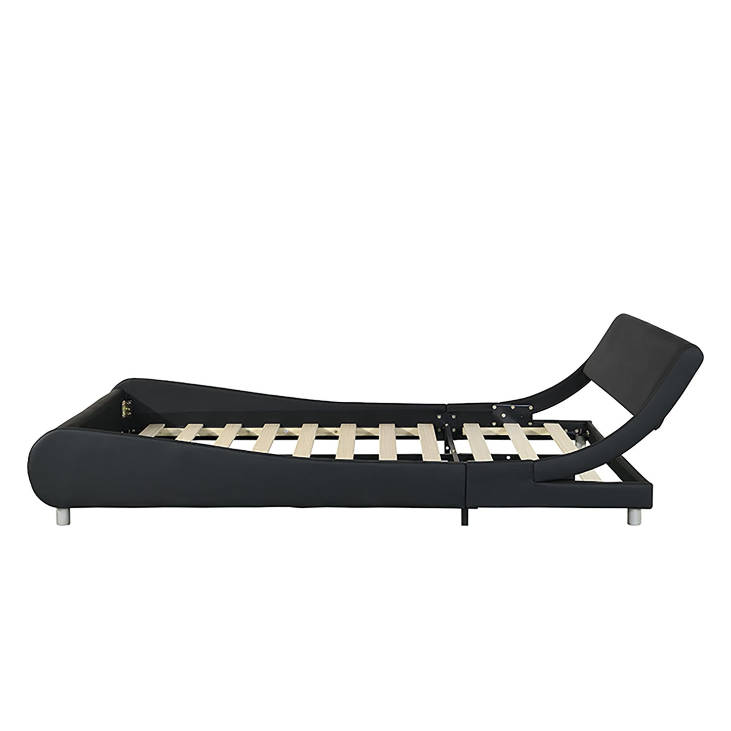 Queen Size Upholstered Platform Bed Frame, LED Lighting With Remote Controller And App, Curve Design, Wood Slat Support, No Box Spring Needed - Black - The Sleep Loft - Online Mattress Showroom NYC