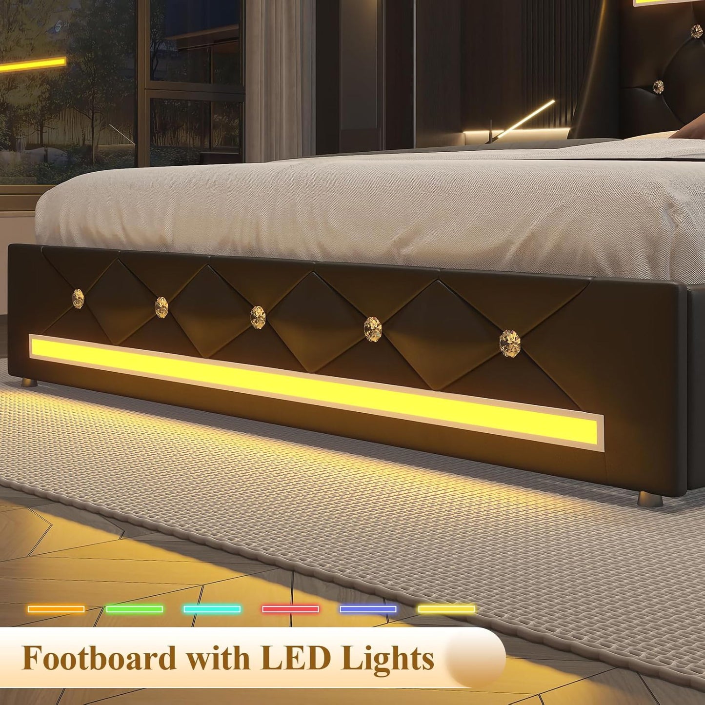 Wingback Upholstered Bed Frame With LED Lights, Charging Station - The Sleep Loft - Online Mattress Showroom NYC