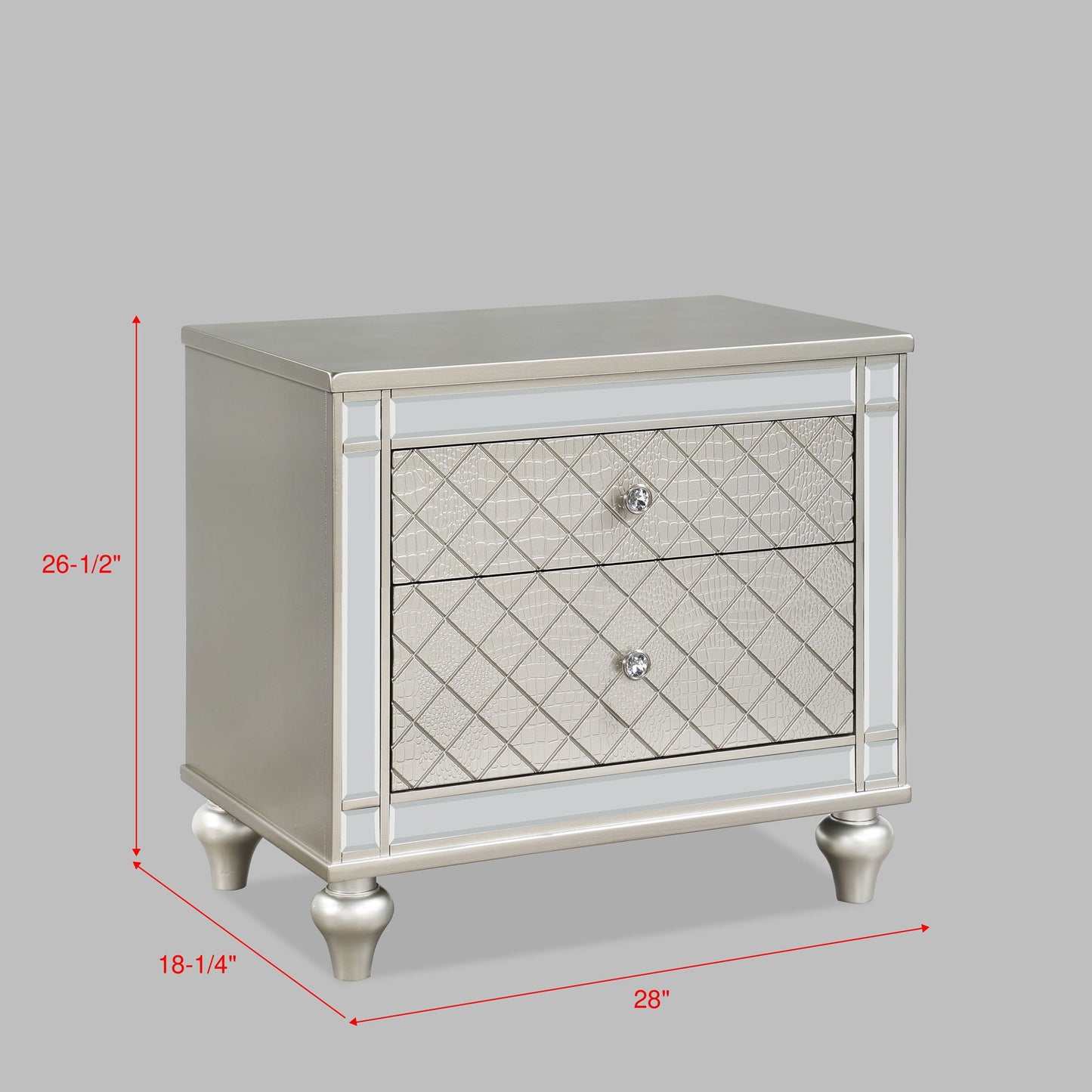 2 Drawer Nightstand With Diamond Patterned Fronts - Silver - The Sleep Loft - Online Mattress Showroom NYC