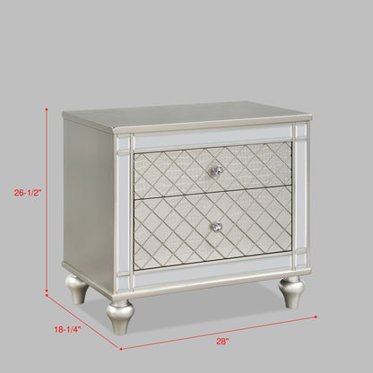 2 Drawer Nightstand With Diamond Patterned Fronts - Silver - The Sleep Loft - Online Mattress Showroom NYC