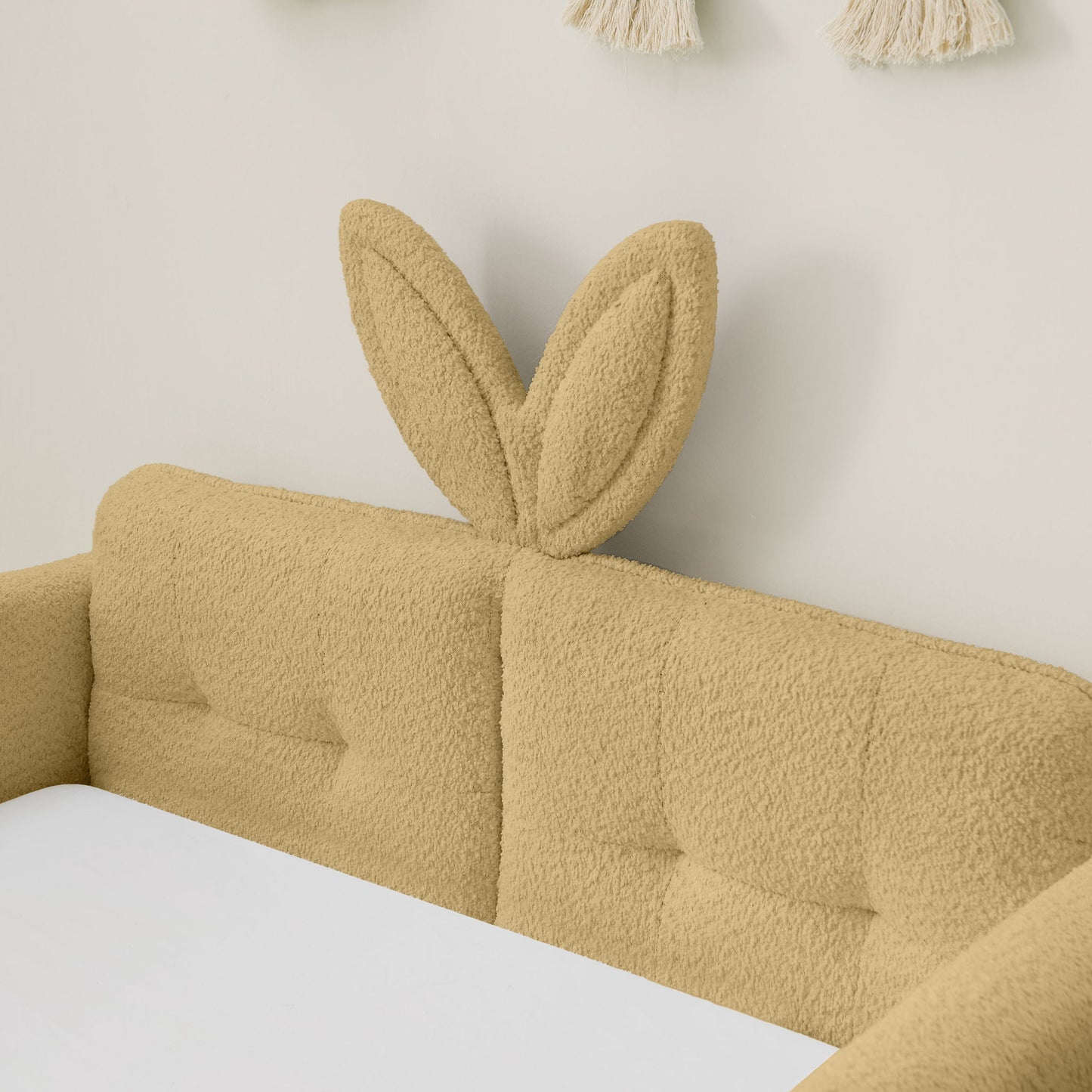 Cute Rabbit Ear Upholstered Platform Bed Frame With Safety Rail - The Sleep Loft - Online Mattress Showroom NYC