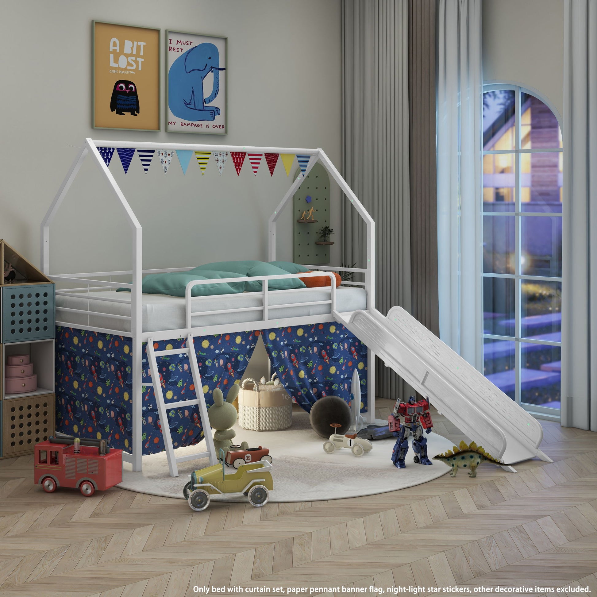 Jack - House Loft Bed With Slide And Curtain Set - The Sleep Loft - Online Mattress Showroom NYC