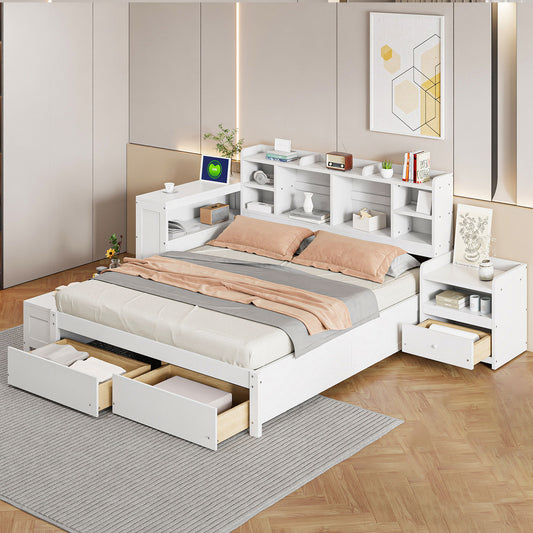 Platform Bed With Multi Functional Storage Space, Nightstand, 2 Drawers, USB Ports And Desk - The Sleep Loft - Online Mattress Showroom NYC