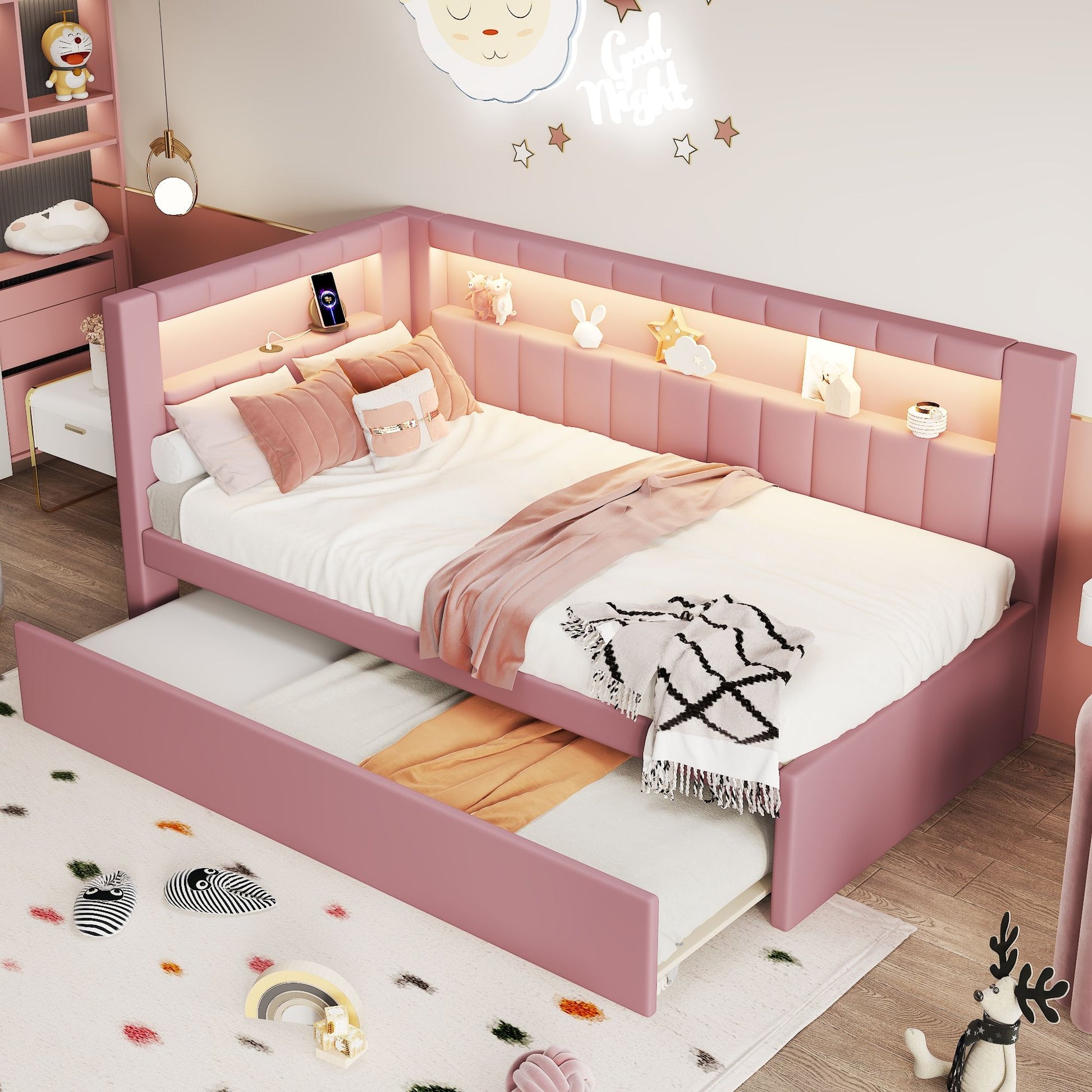 Upholstered Platform Bed With USB Ports And LED Belt - The Sleep Loft - Online Mattress Showroom NYC