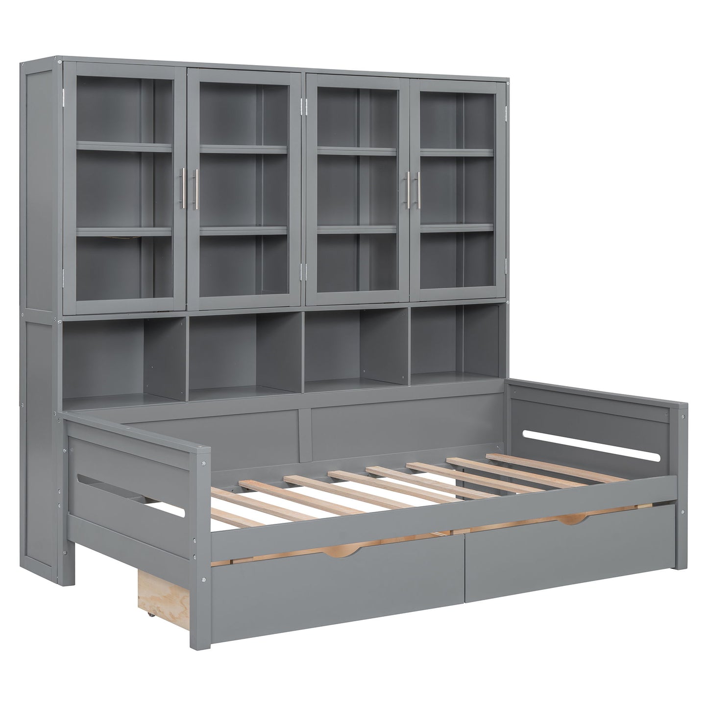 Daybed With Glass Door Storage Cabinets, Built In LED Lighting And Shelves - The Sleep Loft - Online Mattress Showroom NYC