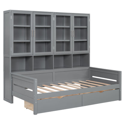 Daybed With Glass Door Storage Cabinets, Built In LED Lighting And Shelves - The Sleep Loft - Online Mattress Showroom NYC
