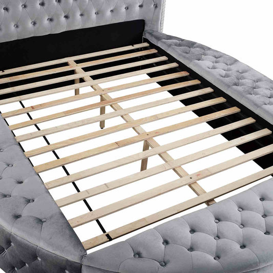 Glam Button Tufted Wingback Round Bed With Storage And USB Ports - The Sleep Loft - Online Mattress Showroom NYC