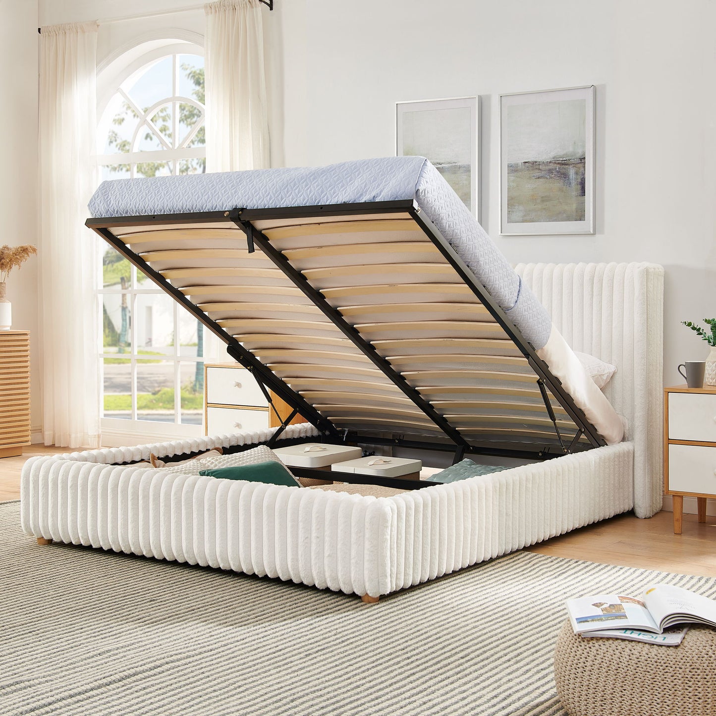Functional Vertical Striped Bed With Gas Lift Storage - The Sleep Loft - Online Mattress Showroom NYC